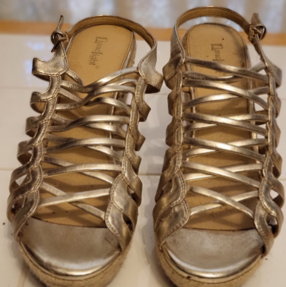 Lime light Lavia gold strappy Wedge sandles  size 8.5 -9